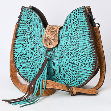 American Darling ADBG1039 Hobo Hand Tooled Crocodile Embossed Genuine Leather Women Bag Western Handbag Purse